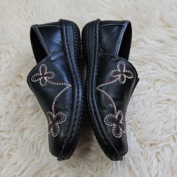 Spring Step Girls Black Leather Clog Embroidered Shoes - Picture 4 of 7